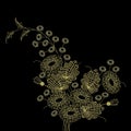 Ornament of gold flowers on the black background. Royalty Free Stock Photo
